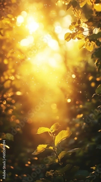 Fototapeta Sunlight Streaming Through Leaves in Forest Setting