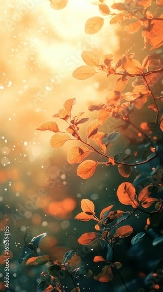 Fototapeta Autumn Leaves Glowing in Sunlight with Bokeh Effect