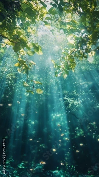 Fototapeta Sunlight Streaming Through Trees and Underwater Scene