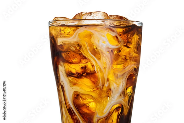 Fototapeta a glass of soda with ice and a yellow swirl