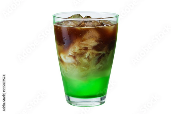 Fototapeta a green drink with ice in a tall glass