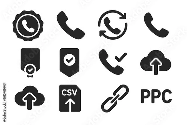 Fototapeta Communication and cloud solid icon set. call, upload, and data transfer collection