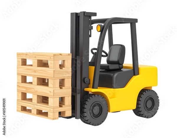 Fototapeta 3D Render Yellow Forklift with Wooden Pallet