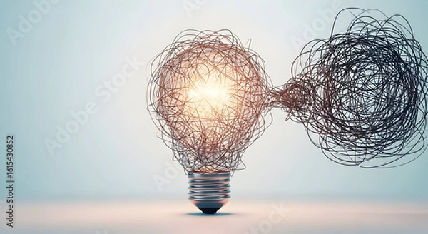 Obraz Idea generation and problem solving concept with lightbulb and tangled wire