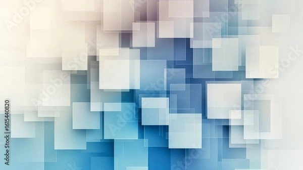 Fototapeta A tranquil abstract background featuring overlapping translucent squares in various shades of blue and white, ideal for use in presentations, websites, or artistic projects,