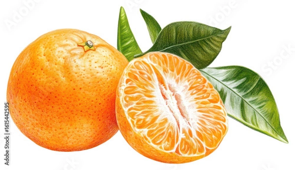 Obraz PNG Tangerine with leaf illustration orange leaves.