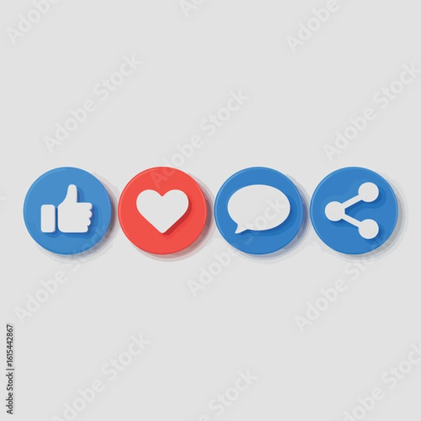 Fototapeta Social media icons like heart chat and share on a light background