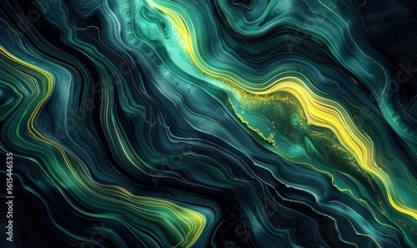 Fototapeta Fluid abstract art swirling motion with blue green and yellow colors