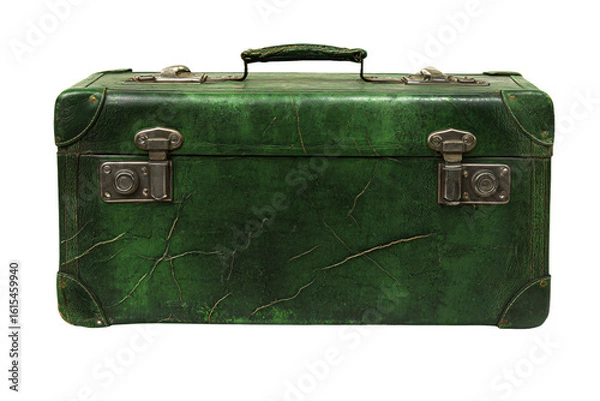 Fototapeta a green suitcase with a handle on a white background