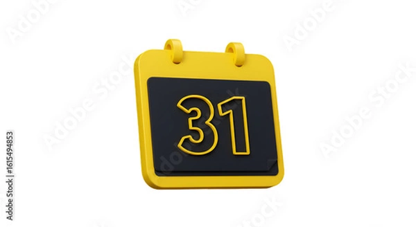 Fototapeta 3D Rendered Yellow Calendar Showing Date Thirty-One on Transparent Background