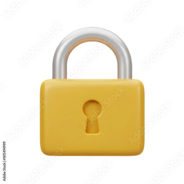 Fototapeta 3D Rendered Yellow Lock Isolated On Transparent Background Security Symbol