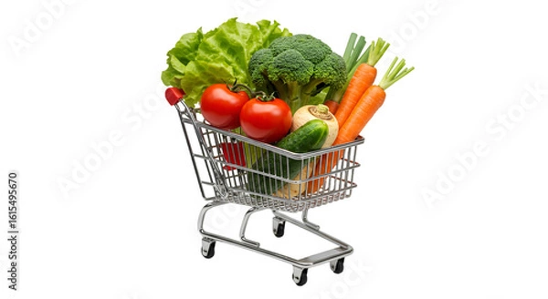 Fototapeta A Photo Of Shopping Cart Full Of Fresh Vegetables On Transparent Background