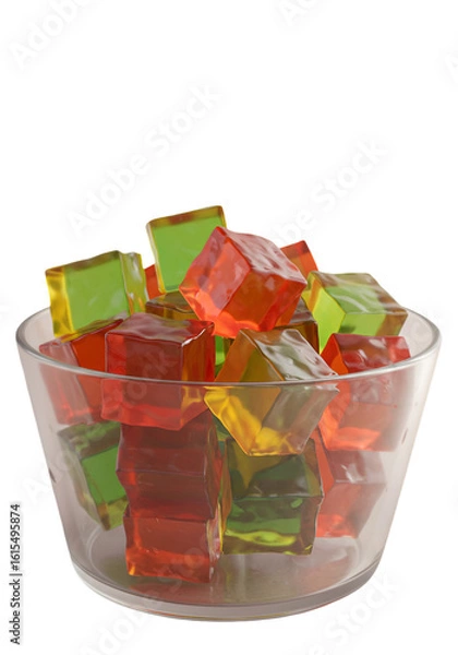 Fototapeta A Realistic Photo of Vibrant Colorful Jelly Cubes Inside a Clear Glass Bowl