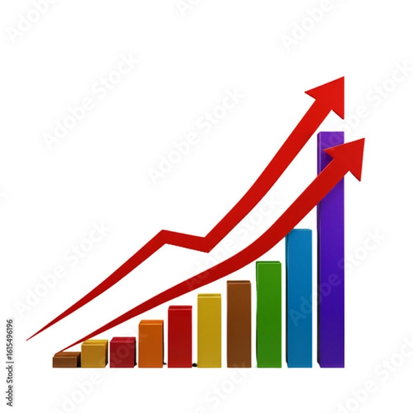 Fototapeta Abstract 3D Graph with Red Arrows on Black Background Illustration