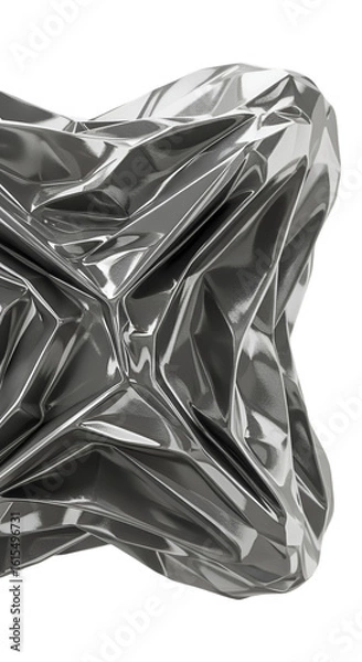 Fototapeta Abstract 3D Metallic Silver Shape on Transparent Background