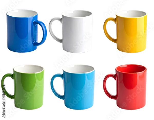Fototapeta Set of colorful cups isolated on a transparent background.