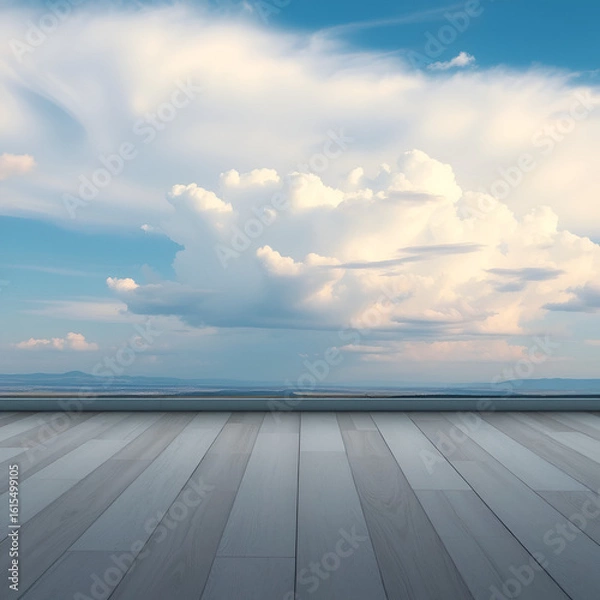 Fototapeta Empty floor with clean eyes view and beautiful blue cloudy sky background, Horizon landscape scene.
