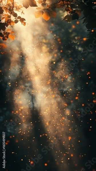 Obraz Sun Rays Streaming Through Forest Canopy with Light Dust Particles