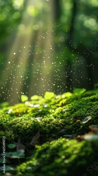 Obraz Mossy Ground with Sunlight Streaming Through Forest Canopy