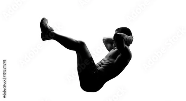 Obraz Black and White Silhouette of a Muscular Man Doing Abs Workout Illustration