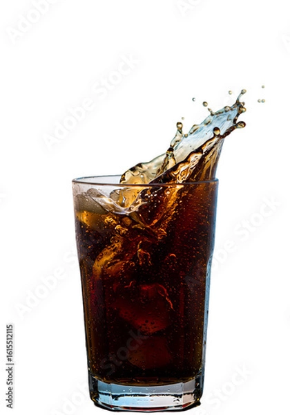 Fototapeta Abstract Photo Of Cola Drink Splash In Glass With Ice Cubes Against Black
