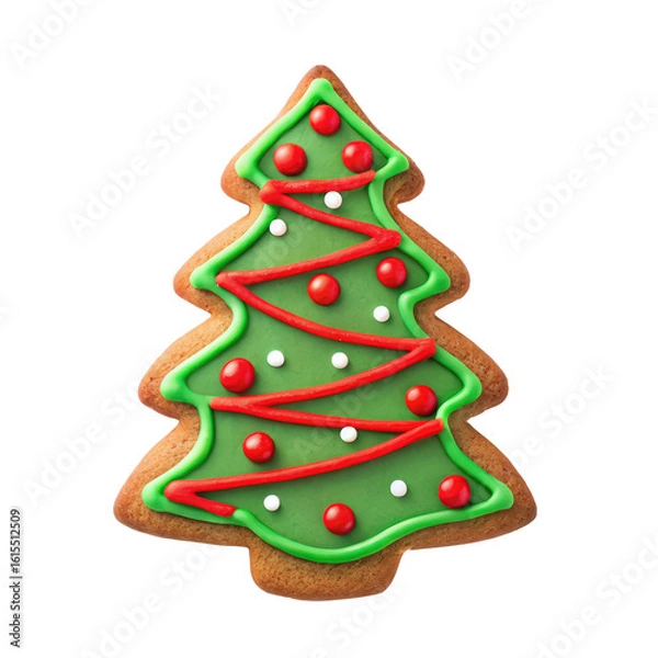 Fototapeta christmas gingerbread cookie in Christmas tree shape png holiday cookie silhouette isolate png festive treat PNG transparent background image