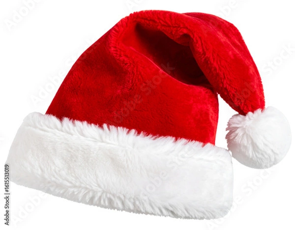 Obraz  Classic Red Santa Hat with White Fur Trim, isolated on transparent background.