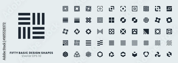 Fototapeta A collection of 50 abstract square based vector icons. Logo, business, and corporate identity. Geometric shapes, symbols, and elements for use in branding, technology, design, and modern concepts.