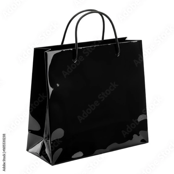 Obraz Black Glossy Shopping Bag Illustration Isolated On Transparent Background