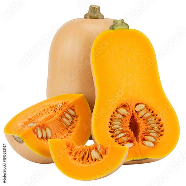 Fototapeta Butternut Squash Photo Of Orange Sliced Vegetable Isolated On Transparent Background