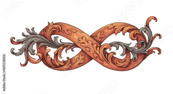 Fototapeta Baroque Infinity Ornament Illustration With Gold And Silver Color Isolated