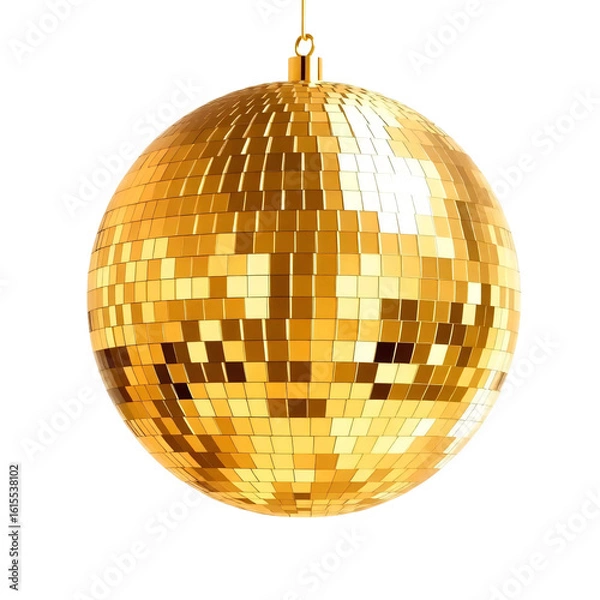 Fototapeta Golden disco ball isolated on transparent background