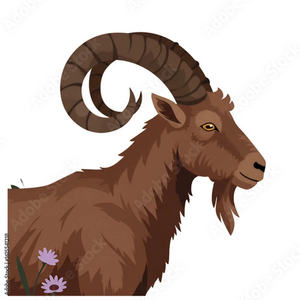 Fototapeta Brown Goat Illustration On Transparent Background Wildlife Portrait
