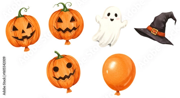 Fototapeta Halloween Illustration Pumpkin Ghost Hat on Transparent Background