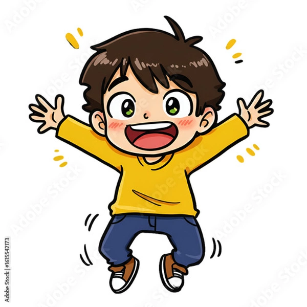 Fototapeta Cartoon Boy Jumping With Joy On Transparent Background Illustration