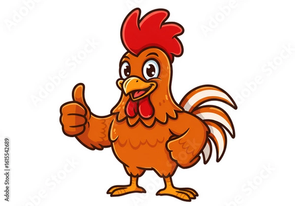 Obraz Cartoon Chicken Smiling And Giving A Thumb Up Isolated Illustration