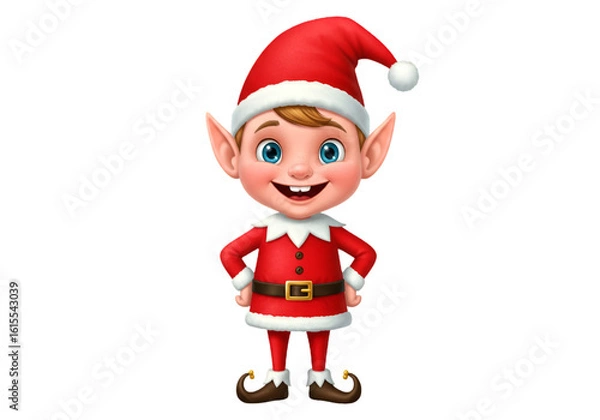 Fototapeta Cartoon Elf Character In Red Outfit And Hat Smiling On Isolated Background