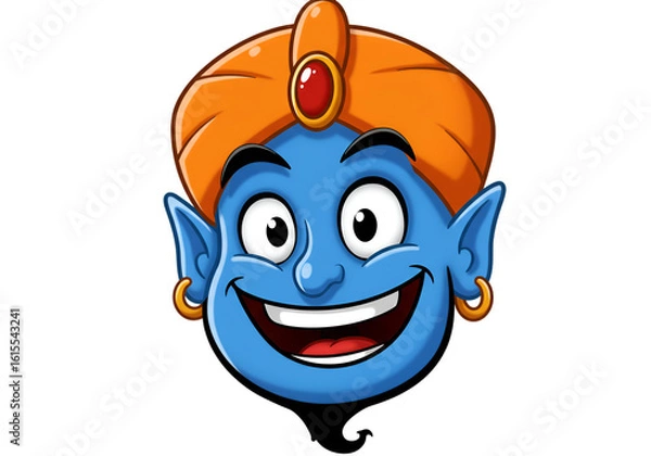 Fototapeta Cartoon Genie Illustration With Blue Face Smiling Happy Character Design