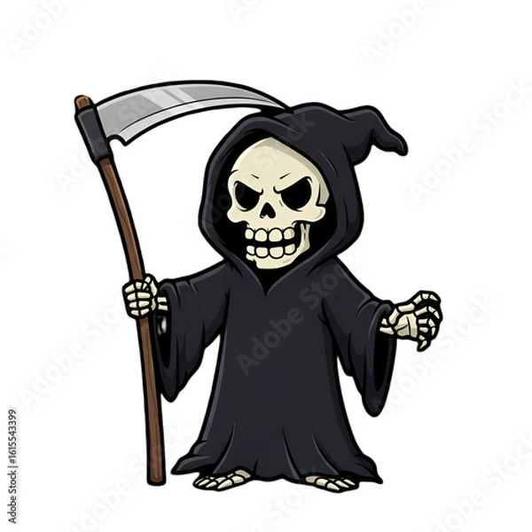 Fototapeta Cartoon Grim Reaper Illustration Holding Scythe on Black Transparent Background