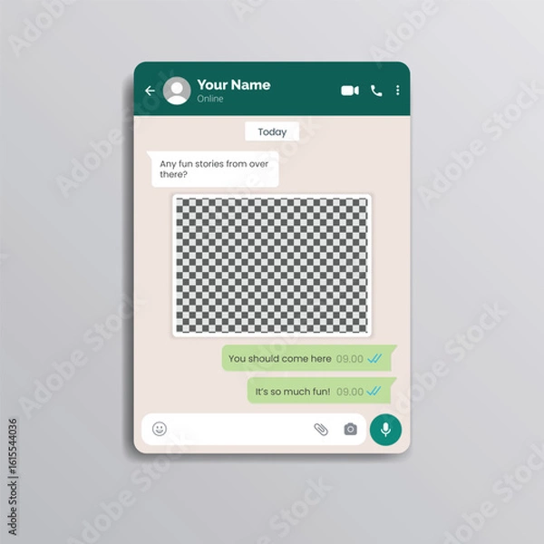 Obraz Mobile Chat UI with Image Preview Placeholder and Text Messages – Vector Template of Messaging App Interface for Social Media Communication