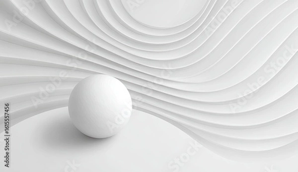 Fototapeta Abstract white sphere in a wavy architectural space