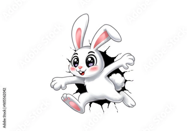 Fototapeta Cute White Rabbit Cartoon Character Running Isolated On Transparent Background