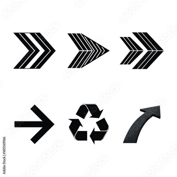 Obraz Collection of black arrows and recycle symbol icon