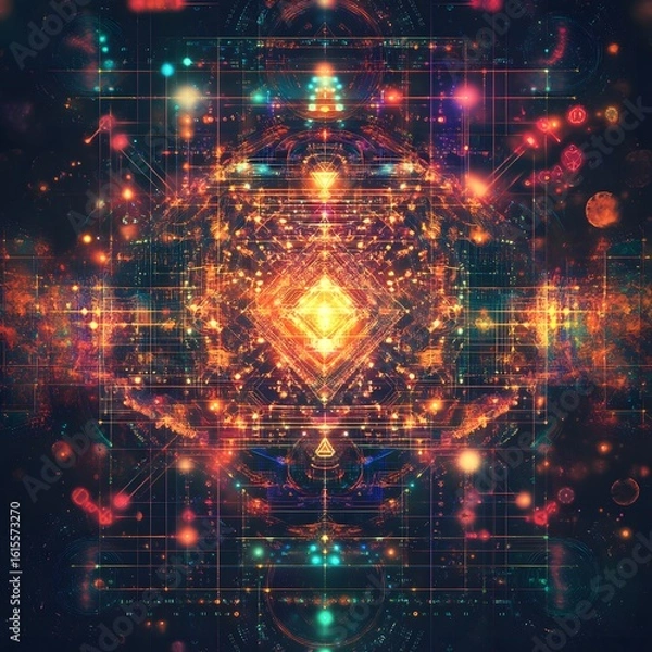 Fototapeta Abstract design with glowing geometric patterns.