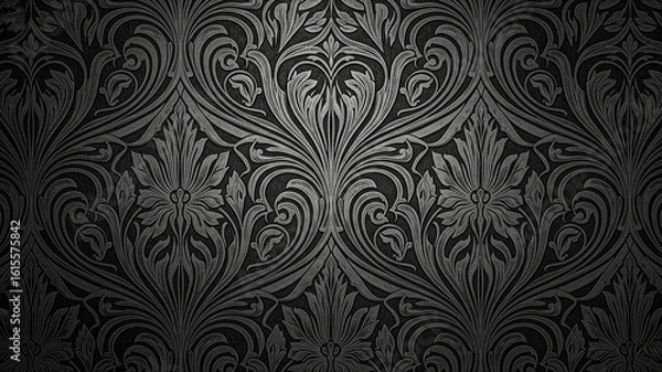 Obraz Elegant Dark Gray Damask Wallpaper Texture:  Vintage Floral Pattern Background