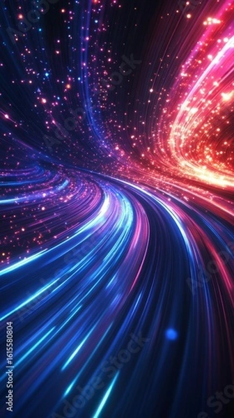 Obraz Abstract Light Trails with Glowing Particles in Red and Blue