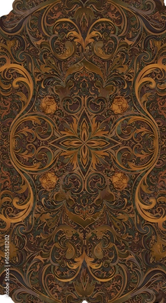Fototapeta Decorative Brown And Gold Floral Pattern Illustration Isolated Background