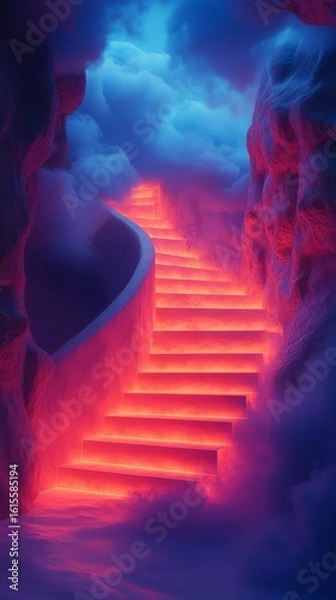 Obraz Glowing Stairway Ascent Into Cloudy Sky Dreamscape