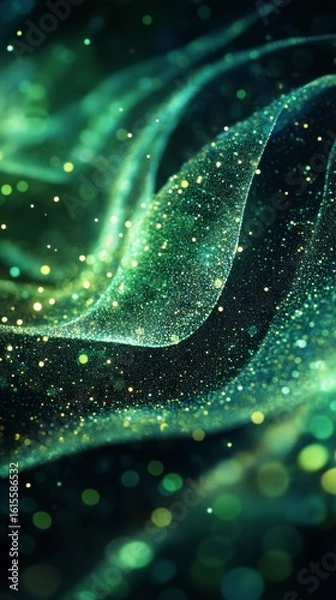 Obraz Abstract Green Wave with Sparkling Particles Flowing