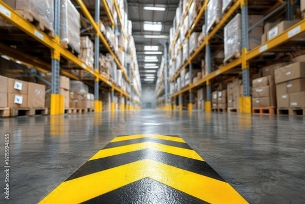 Obraz Into the organized warehouse depths with floor markings